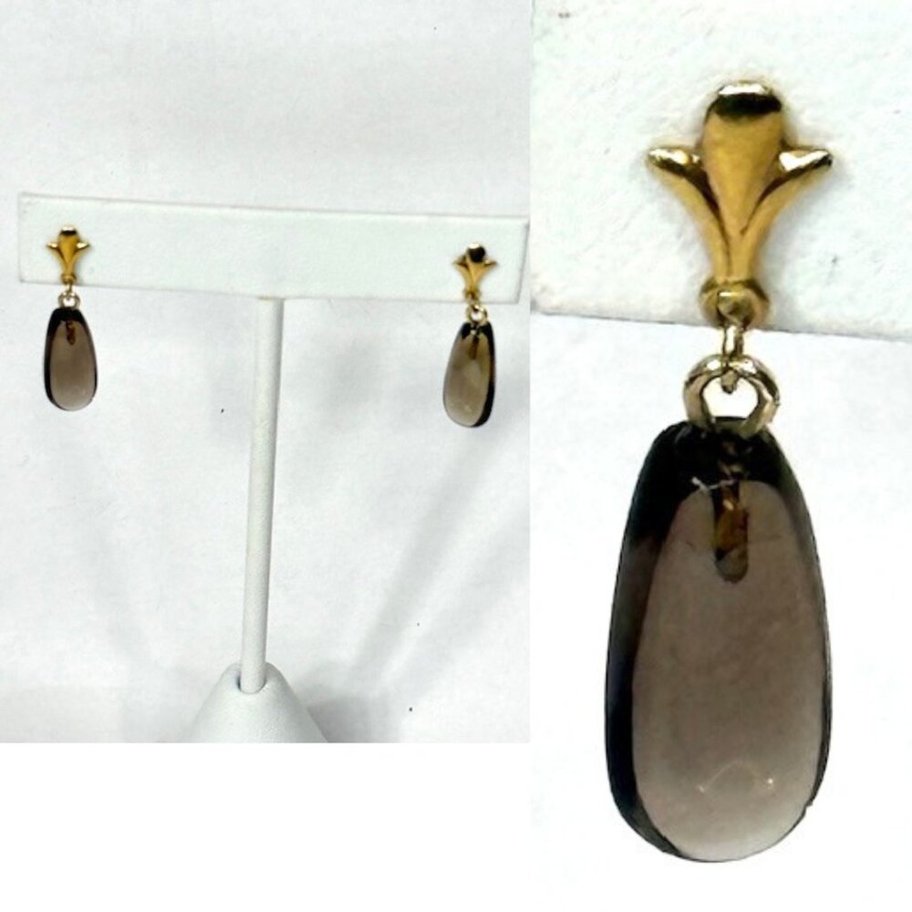 14K gold and smoky quartz dangle earrings.